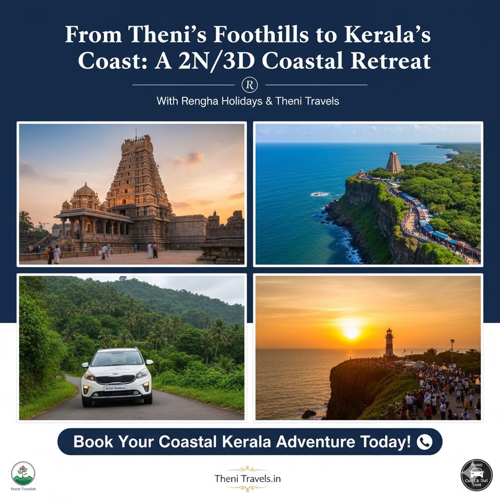 From Theni to Kerala's Gems  Trivandrum and  Varkala   A 2N 3D Coastal Retreat