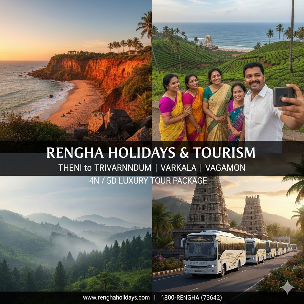  Escape to Serenity: Theni to Trivandrum, Varkala and  Vagamon Luxury Tour  4N 5D with Rengha Travels 