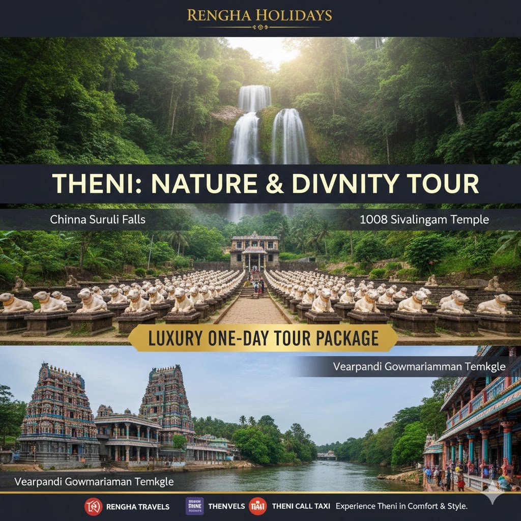  Explore Theni: One-Day Spiritual , Nature Retreat to Chinna Suruli Falls, Veerapandi and  1008 Sivalingam