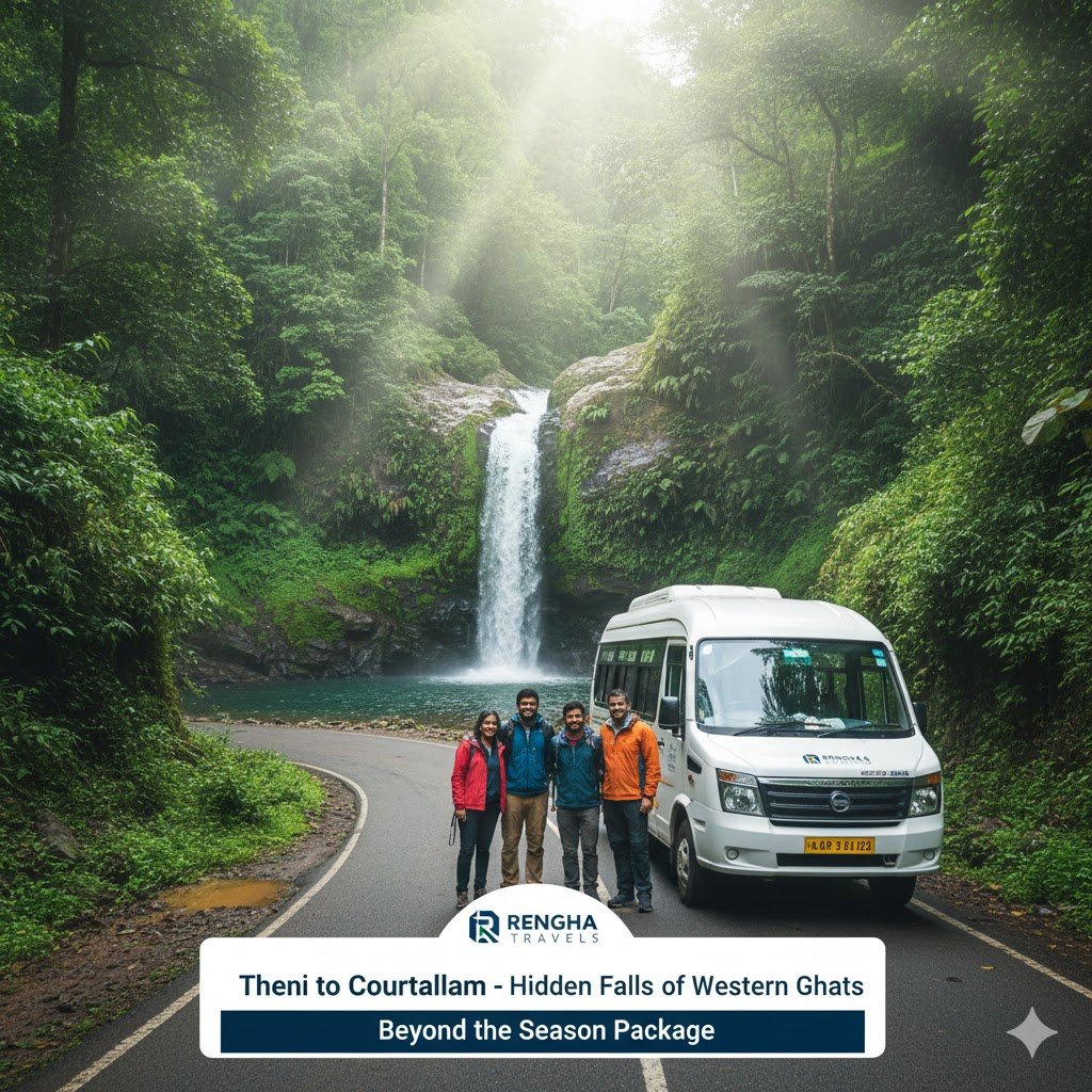Beyond the Season: Theni to Courtallam's Hidden Falls with Rengha Travels Premium Tempo Traveller