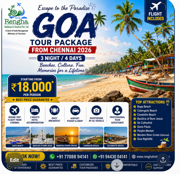 Best Goa Tour Package from Chennai All Inclusive