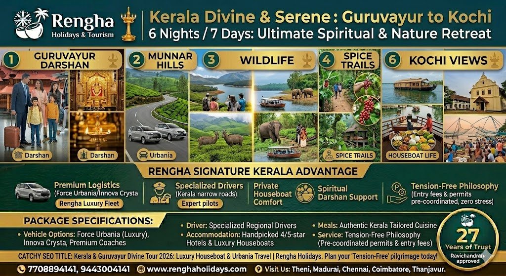 Kerala Divine & Serene 2026 Guruvayur to Kochi, dubai tour package from chennai,thailand tour package from chennai,goa tour package from chennai,kashmir tour packages from chennai