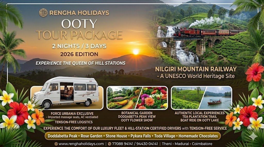 Ooty The Queen of Hills Luxury Escape  2026 Edition, dubai tour package from chennai,thailand tour package from chennai,goa tour package from chennai,kashmir tour packages from chennai